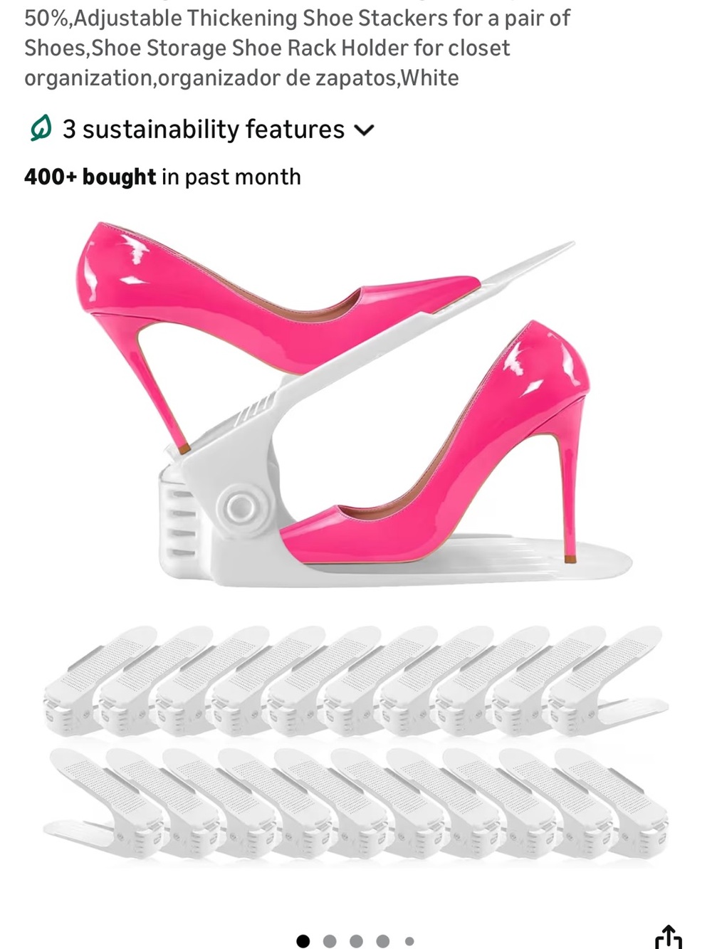 Adjustable White Shoe Stacker Organizer — 20-Pack (White)